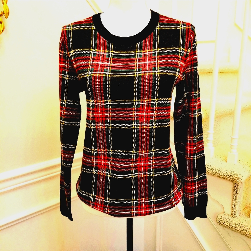 🆕 J Crew Black Tartan Plaid Cotton Sweater